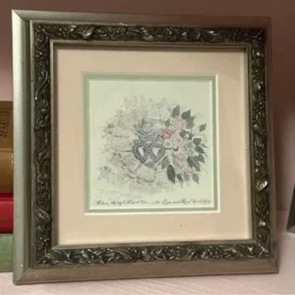 Framed Floral Heart Artwork in Silver and Pink